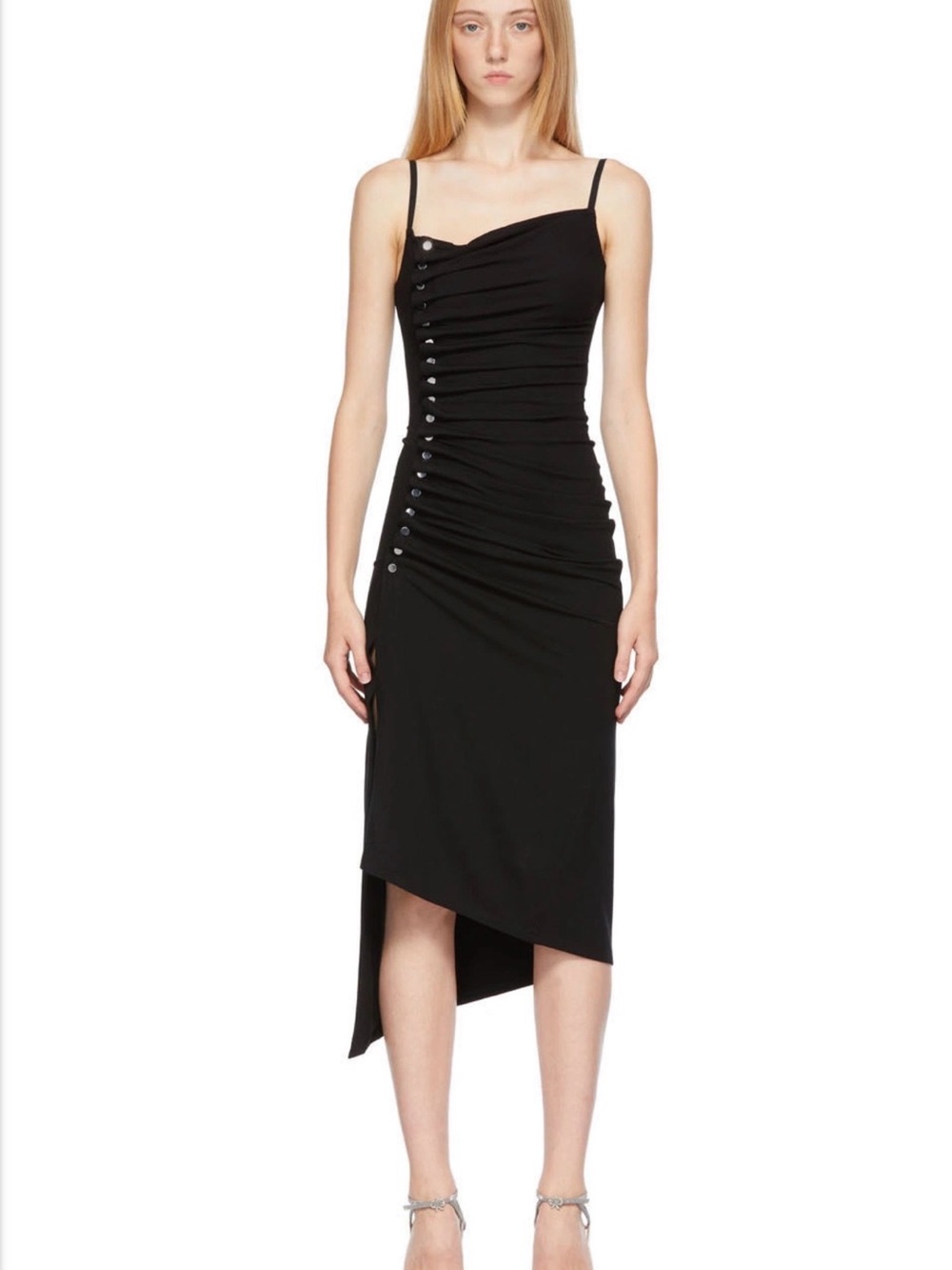 Paco Rabanne Black Draped Mid-Length Dress